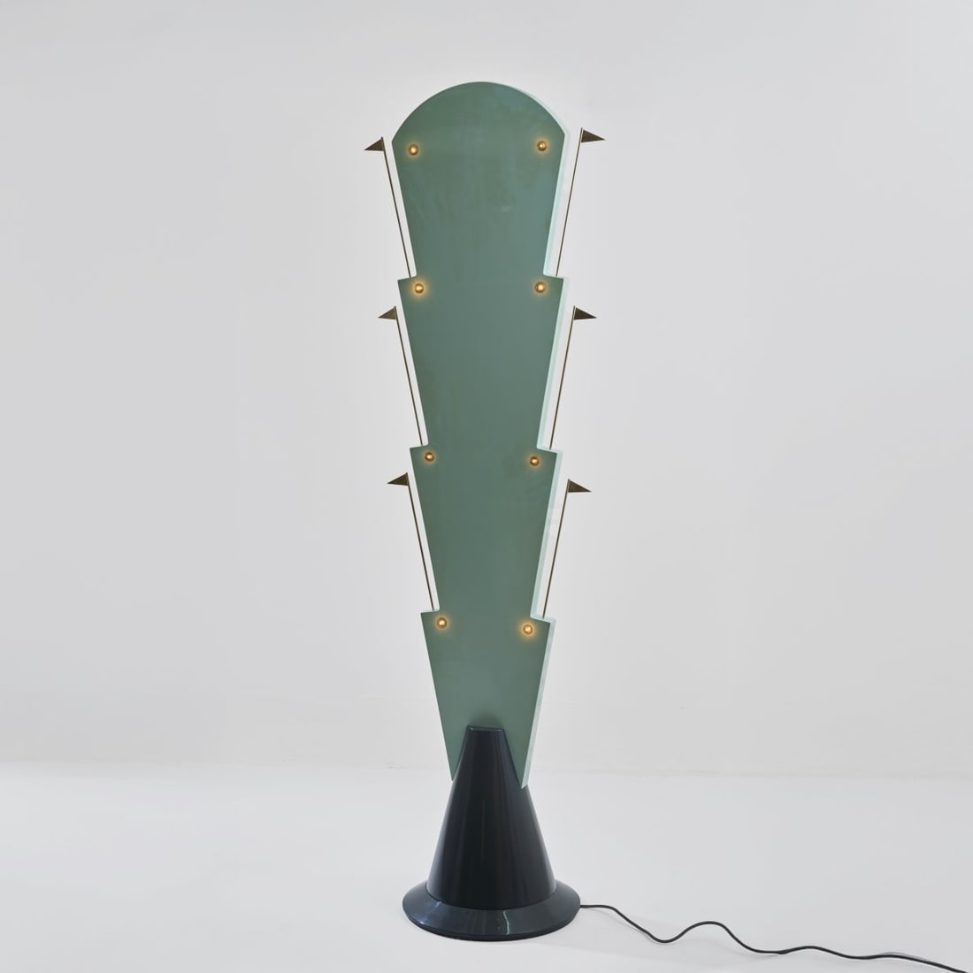 Alessandro Mendini, Light object 'Atomaria', 1984 (design): <p>H. 187 cm, &Oslash; 41 cm. <br />Zabro, Milan. <br />MDF panels, lacquered turquoise and gray, metal rods, silver-plated metal sheet. Marked: Manufacturer's metal plaque: