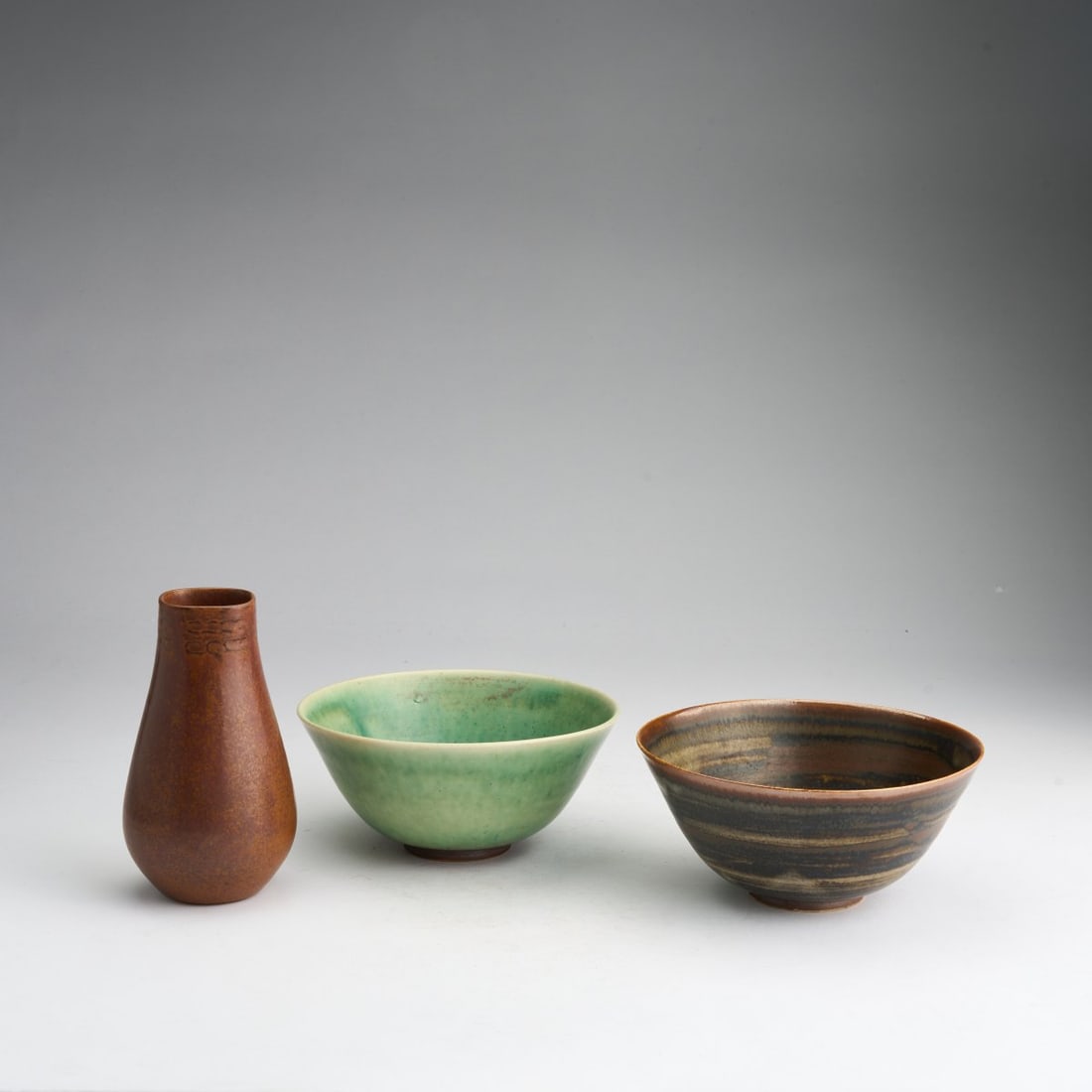 Saxbo Stentöj, Herlev, Vase and two bowls, c. 1950 (1 of 6)
