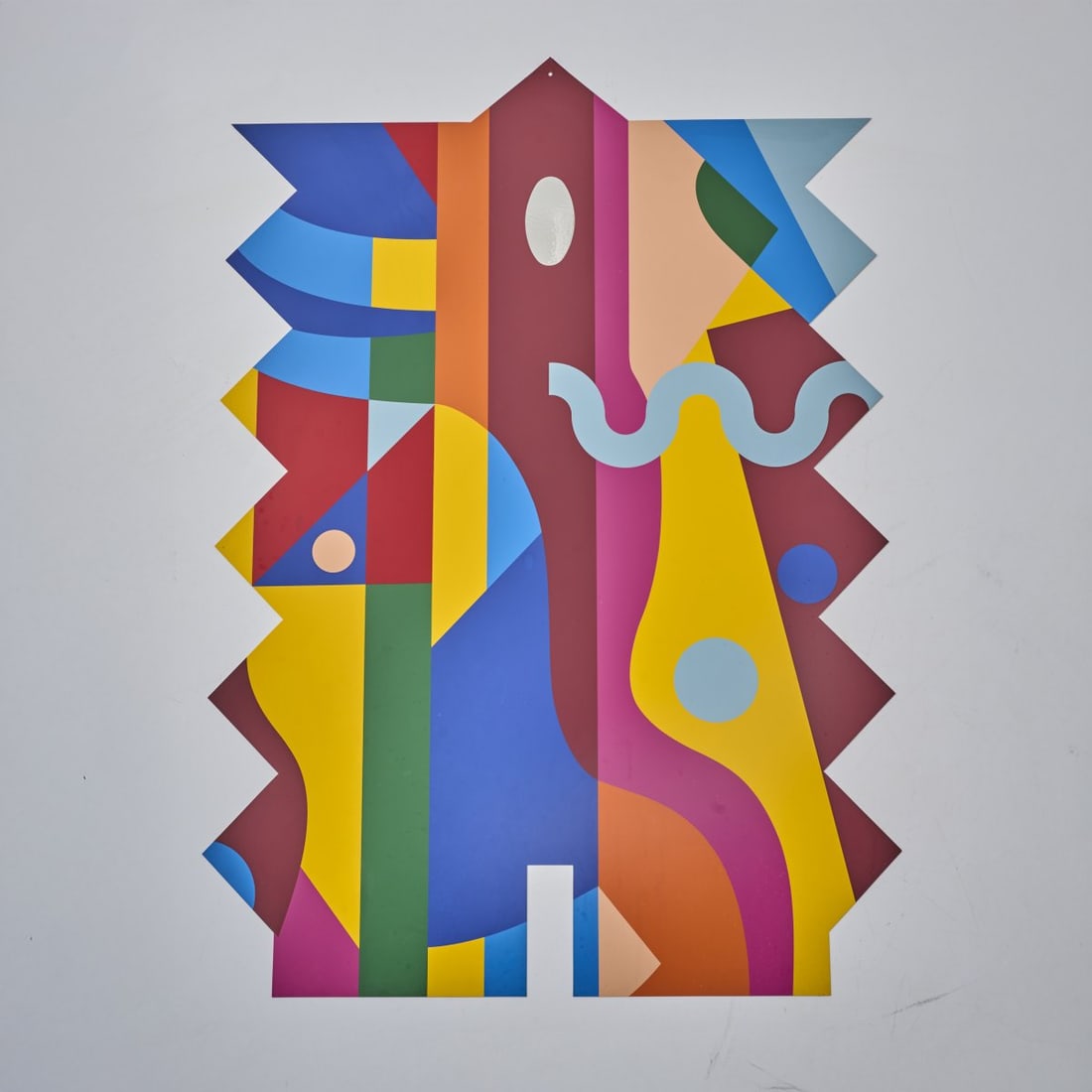 Alchimia; Ennio Chiggio, Wall sculpture, 1985: <p>73 x 52 cm. <br />TOT Gallery, Padua. <br />Color print on cardboard. <br />Marked on the reverse: architettura da parete Alchimia 1985 Edizioni TOT copia 72/200