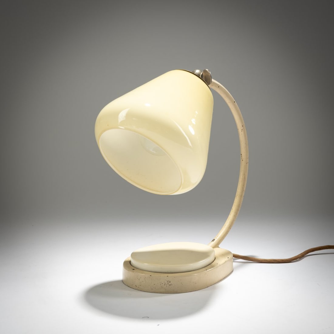 Marianne Brandt, 'Touchlight', c. 1932: <p>H. 23.5 cm, &Oslash;13 cm. <br />Ruppelwerk, Gotha (attributed). <br />Sheet metal, metal tube, lacquered white, shade made of yellowish-white