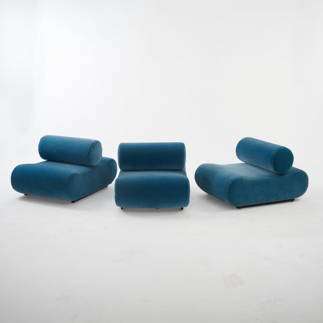 Klaus Uredat, Three modular seating elements 'Corbi', 1969: <p>H. 60 cm (with cushion) x 72 x 98 cm. <br />COR, Rheda-Wiedenbr&uuml;ck. <br />Wood, foam, light blue cotton velvet. <br />Marked: COR (manufacturer's