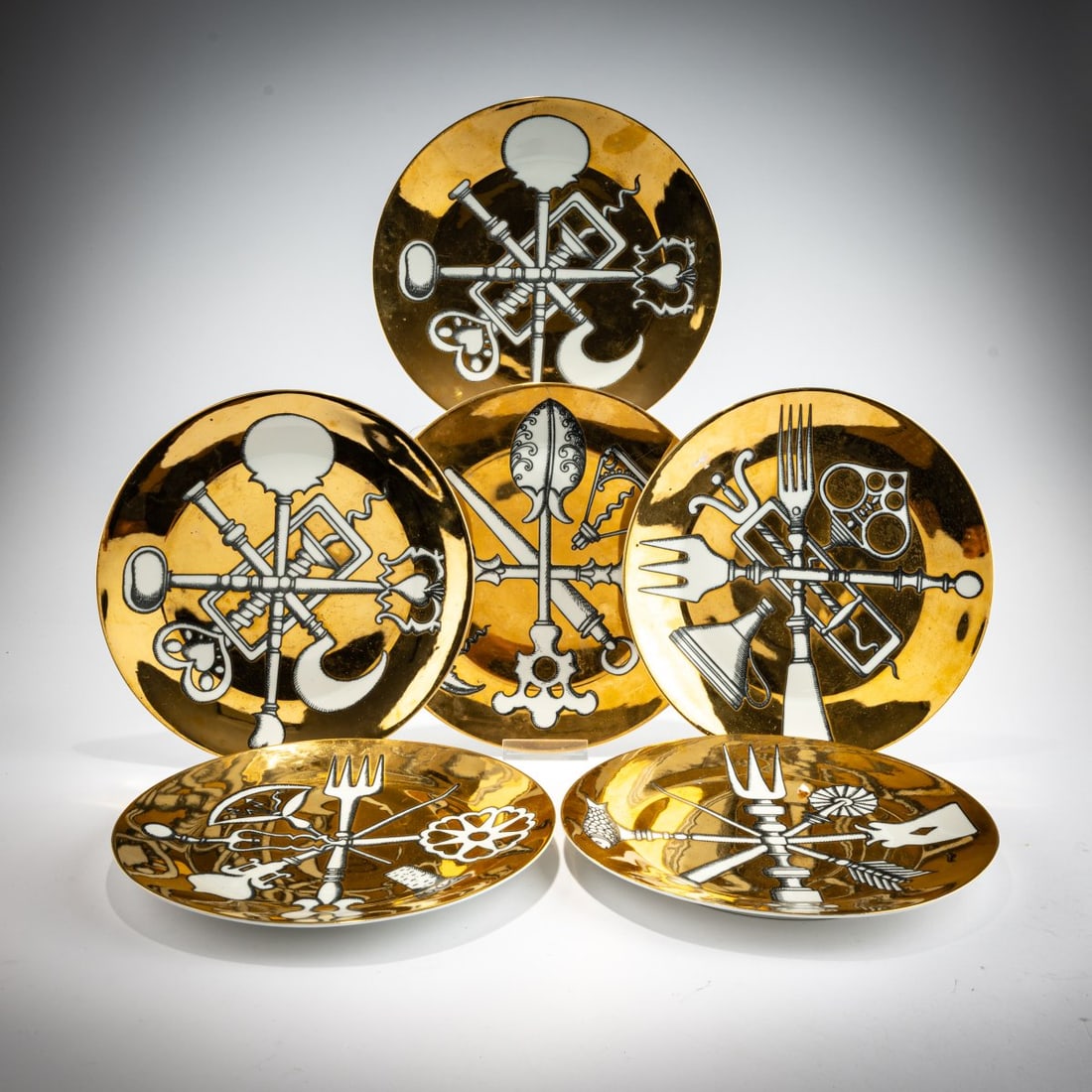 Piero Fornasetti, Six plates from the 'Posateria' series, 1956 (design) (1 of 3)