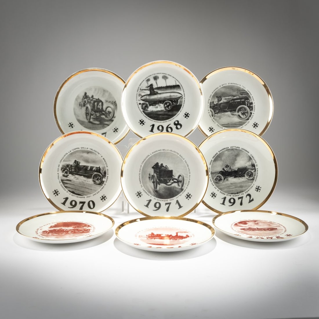 Piero Fornasetti, Nine plates from the series '50 Salone Internationale dell'Automobile di Torino', (1 of 3)
