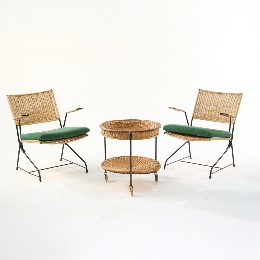 Erlau Werke, Aalen, Two armchairs and one serving trolley, 1960s (1 of 6)