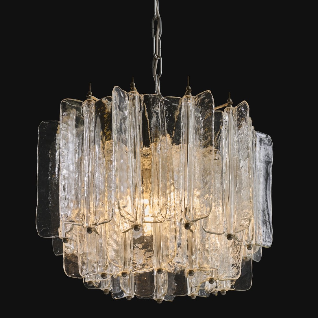 Venini, Murano, Ceiling light 'Eliche series', 1960s: <p>H. 92 cm, &Oslash; 60 cm. <br />Colorless glass, metal tube, metal rods, chrome-plated. </p>