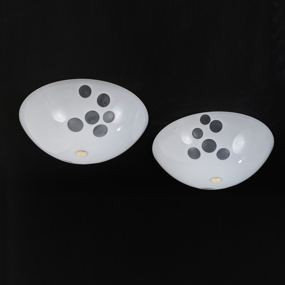 Carlo Nason (ATTR.), Two ceiling lights 'LT 356' - 'LT 357', 1984 (design): <p>H. 15 cm, &Oslash; 48 cm.<br />AV Mazzega, Murano, 1990s.<br />Cased glass, colorless and white. <br />Marked: manufacturer's sticker.