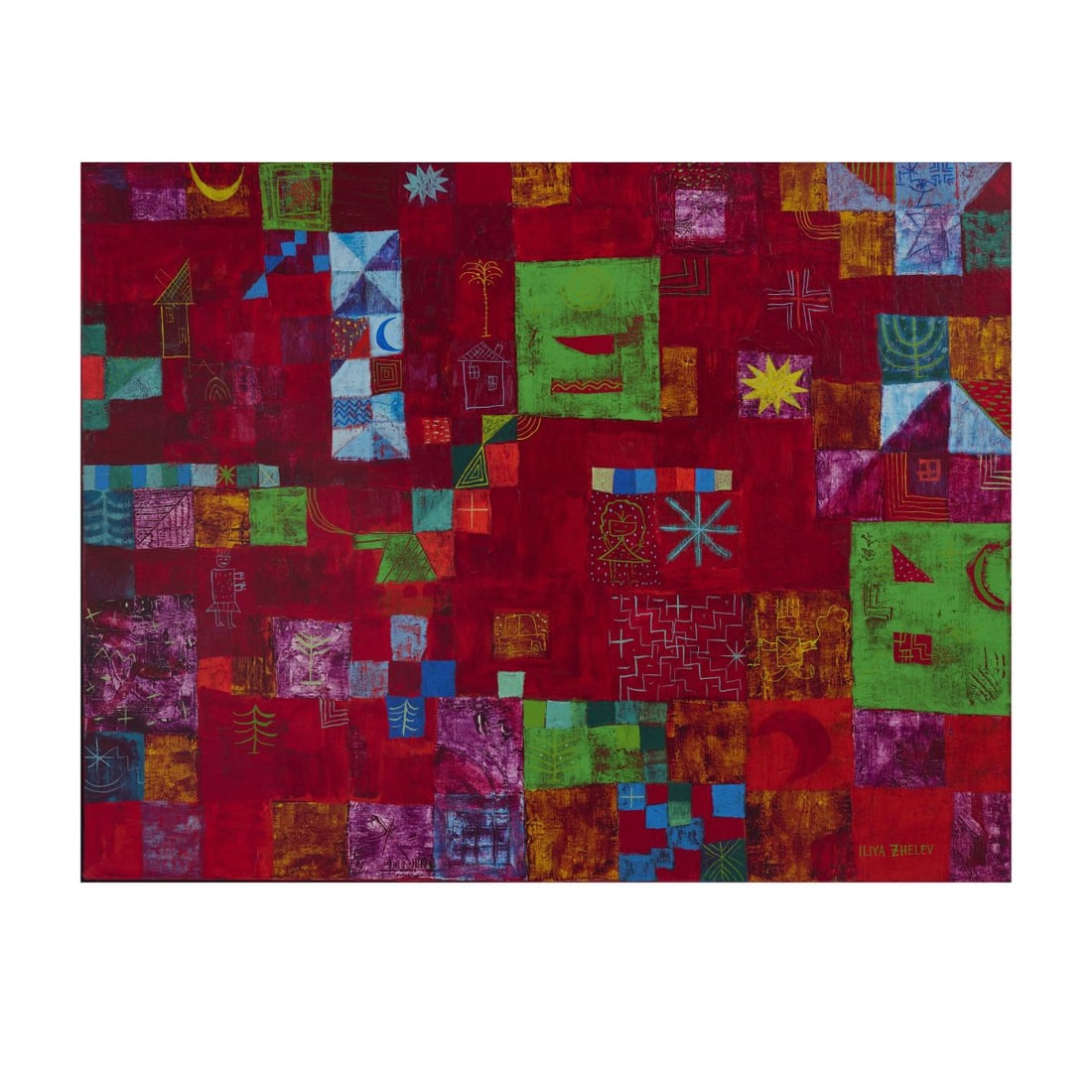 Iliya Zhelev (1961 Plovdiv), Abstract composition (red), c. 2000: <p>Acrylic on canvas. 70.0 x 89.7 cm (canvas), 75.0 x 95.3 cm (frame). Signed lower right: ILIYA ZHELEV (acrylic). Framed. </p>