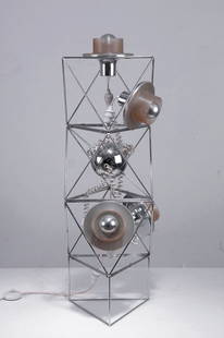 Felice Ragazzo. 'Poliedra' floor or ceiling light, 1969: Felice Ragazzo. 'Poliedra' floor or ceiling light, 1969. H. 104 x 31 x 26.5 cm. Made by DH Guzzini. Chrome-plated steel rods, plastic (Macralon).