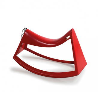 Wilkhahn, Eimbeckhausen, Walter Papst. Rocking horse, 1: Wilkhahn, Eimbeckhausen, Walter Papst. Rocking horse, 1958. H. 52,5 x 42,5 x 83 cm. Red polyester, reinforced with fiberglass, iron tube painted white, black cables.