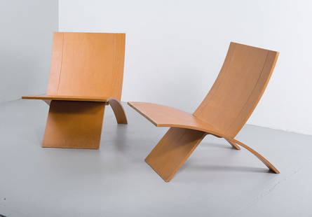 Jens Nielsen. Pair of 'Laminex' easy chairs, 1966. H. 6: Jens Nielsen. Pair of 'Laminex' easy chairs, 1966. H. 69.5 x 54 x 75 cm. Made by Westnofa Furniture, Andalsnes, Norway. Beech plywood.