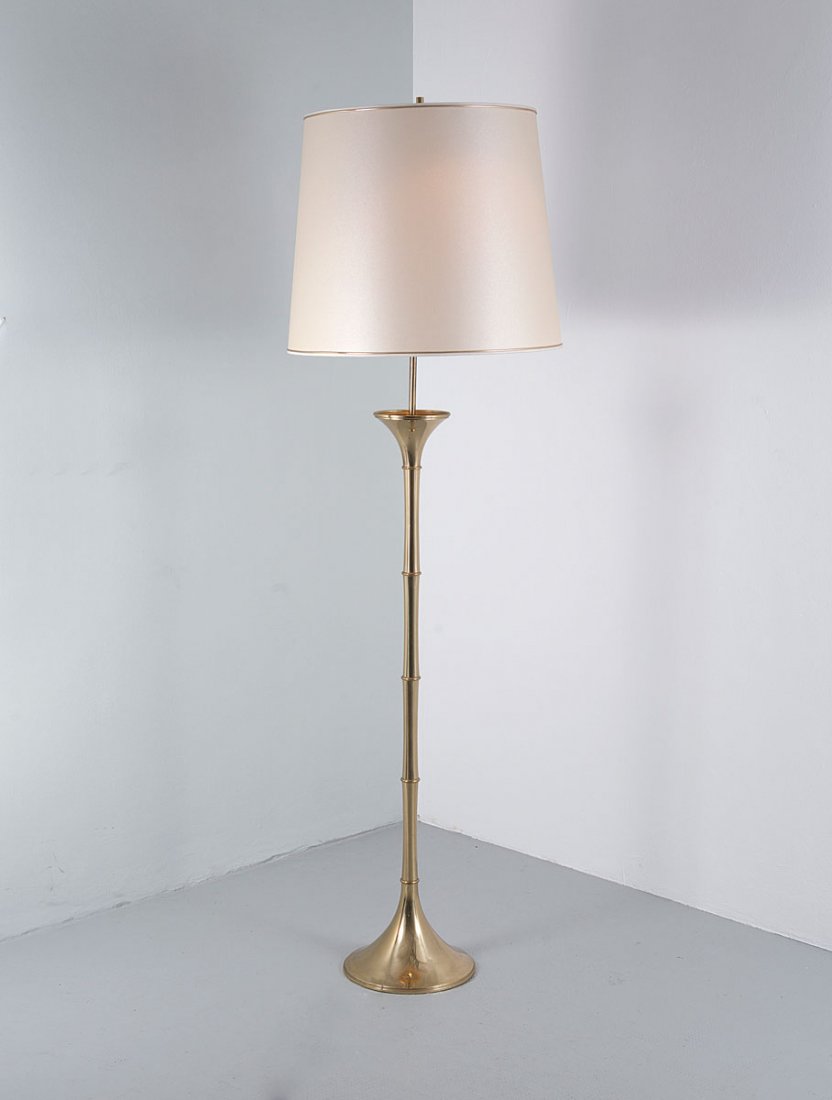 Ingo Maurer. 'ML 1 F' floor light, c1968. H. 176.5 cm. : Ingo Maurer. 'ML 1 F' floor light, c1968. H. 176.5 cm. Made by Design M Ingo Maurer Munich. Brass tube, sheet brass, fabric.