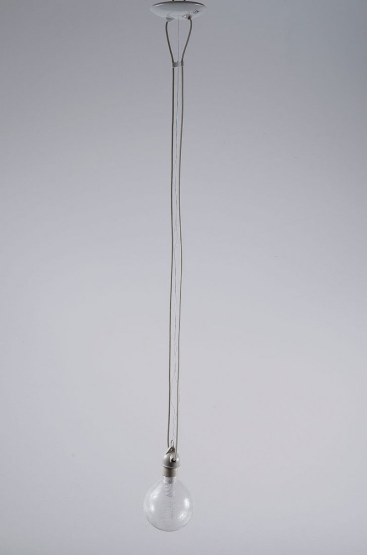 Ingo Maurer; Donata Savoie. 'Savoie' ceiling light, 197: Ingo Maurer; Donata Savoie. 'Savoie' ceiling light, 1979. H. 180 cm. Made by Design M Ingo Maurer, Munich. Porcelain, silicone cable, bulb. Marked: Maker's label.