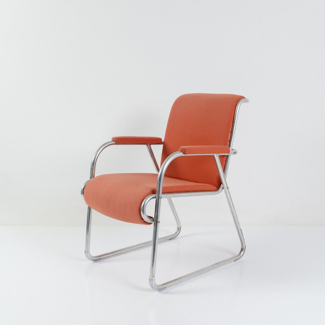 Fritz August Breuhaus de Groot, Armchair 'Zeppelin', 1930s (design): <p>H. 87 x 53.5 x 85 cm. Attributed to Zeppelin Werke, Friedrichshafen. Aluminum tube, red textile cover.</p><hr><p>Literature:</p><p>Schmidle, Fritz August Breuhau