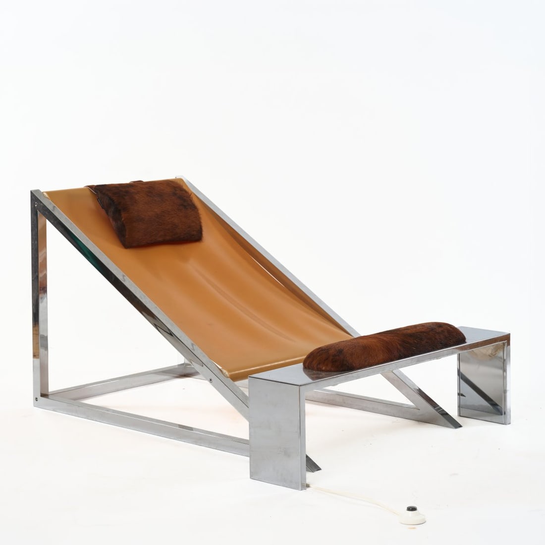 Gruppo Archizoom; Paolo Deganello; Gilberto Corretti ; Andrea Branzi; Massimo Morrozzi; Dario: <p>Armchair: H. 76 x 74 x 130 cm; Footstool: H. 36 x 105 x 20 cm. <br />Poltronova, Pistoia. sectional metal, sheet metal, square metal tubing, chrome-plated, natural-colored rubber, black