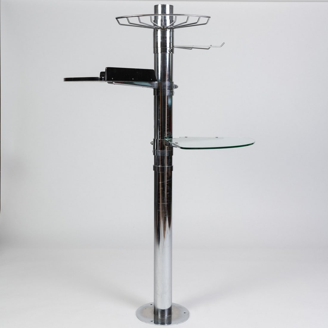 Stefan Wewerka, 'Conference Tree', 1984 (design): <p>H. 196 cm, &Oslash; approx. 130 cm. <br />Tecta, Lauenf&ouml;rde. <br />Metal tube, chrome-plated metal rods, black lacquered wood, colorless glass.</p>