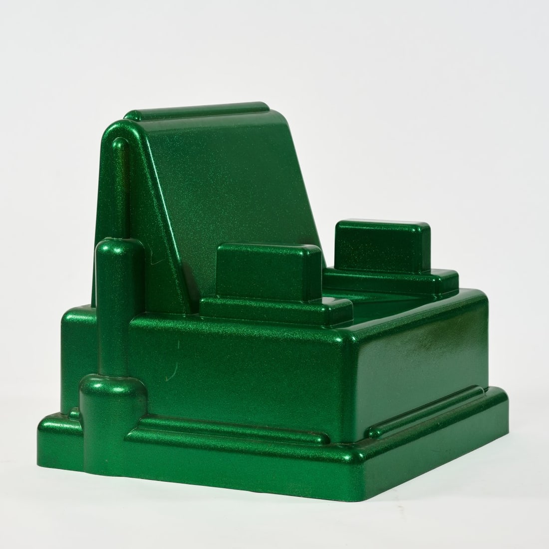 Marco Zanini, Armchair 'Roma', 1986 (design): <p>H. 87 x 101 x 90 cm. <br />Memphis, Milan. <br />Fiberglass-reinforced plastic, iridescent green.</p><hr><p>Literature:</p><p>Cat. Memphis Milano, Mi