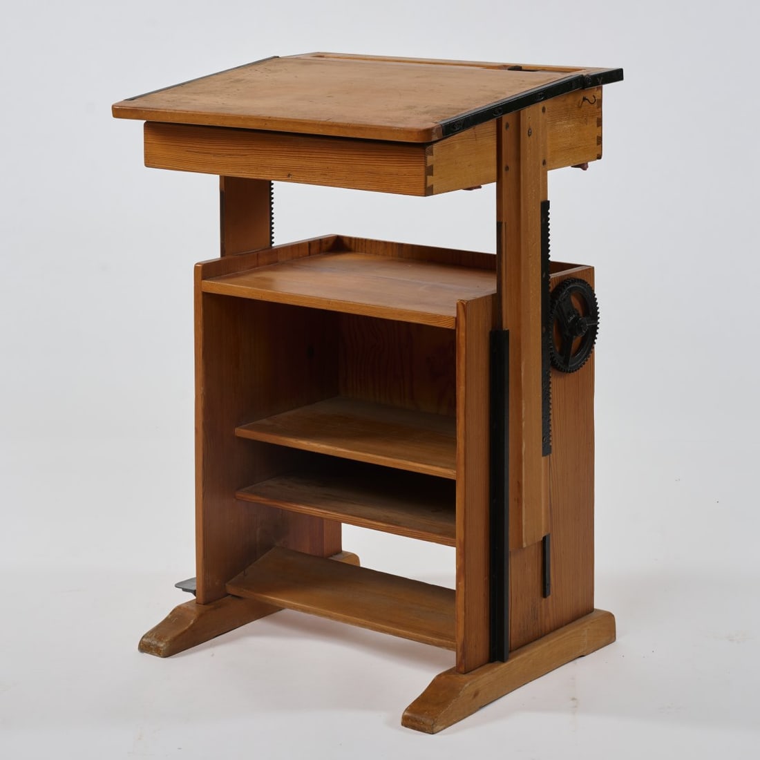 Germany, Height-adjustable standing desk, 1930s (design): <p>H. 84-120 x 63 x 58.5 cm. <br />Wooden box construction, spruce wood, beech wood, metal, lacquered black.</p>
