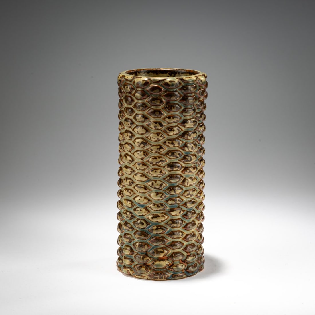 Axel Salto, Vase '20690', 1957 (design): <p>H. 20.3 cm. <br />Royal Copenhagen. <br />Stoneware, Sung glaze. <br />Marked: SALTO, 20690 (embossed), waves (blue, underglaze), crown mark with year (green, underglaze, in