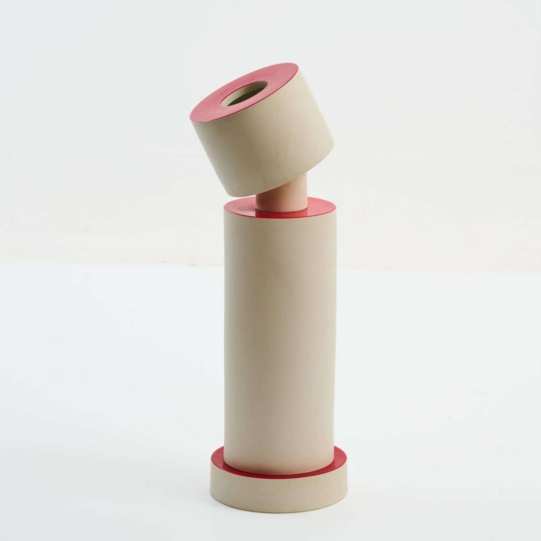 Ettore Sottsass, Vase object 'Juliette', 1994 (design): <p>H. 55 cm, &Oslash; 20.5 cm. <br />Manufacture Nationale de S&egrave;vres, 1995. <br />Porcelain, white, glazed, red overglaze. <br />Marked: Manufacturer's marks, fa