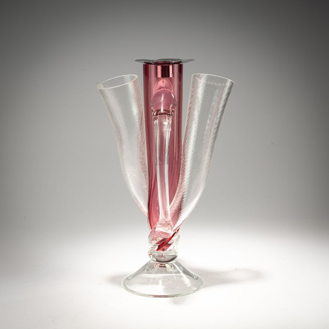 Bo?ek Šípek, Glass object 'Summit', 2002 (design): <p>H. 27.5 cm. <br />Colorless and raspberry-red glass, chrome-plated metal top. <br />Marked: Artist's signature (incised). </p>