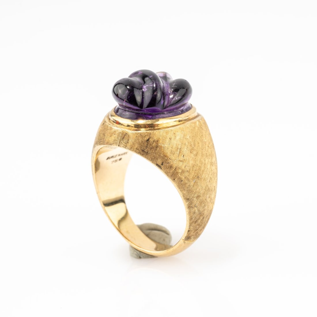 Haroldo Burle Marx, Ring, 1970s: <p>18k yellow gold (750), brushed finish, fantasy cut amethyst. <br />8.92 grams. Ring size 56. <br />Stamped: BURLEMARX, 750.</p>