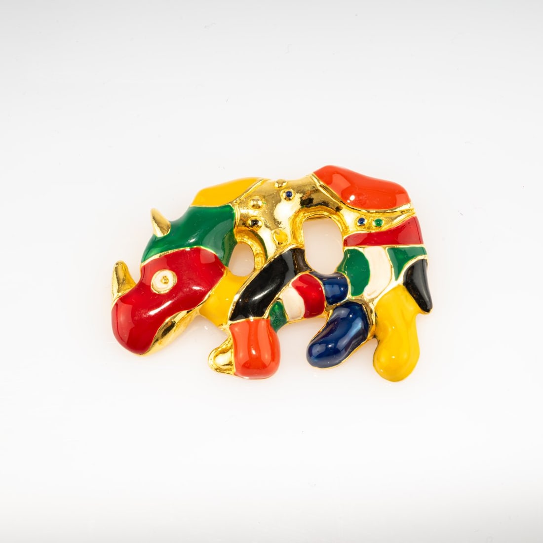 Niki de Saint Phalle (1930 Neuilly-sur-Seine - 2002 La Jolla, CA), Brooch 'Ryno', 1998: <p>Silver, vermeil, polychrome enameled. <br />45.86 grams. 47 x 65 mm. <br />Limited edition of 500 pieces by NOAH' ART INC. <br />Stamped: &copy; Niki de Saint Phalle, &a