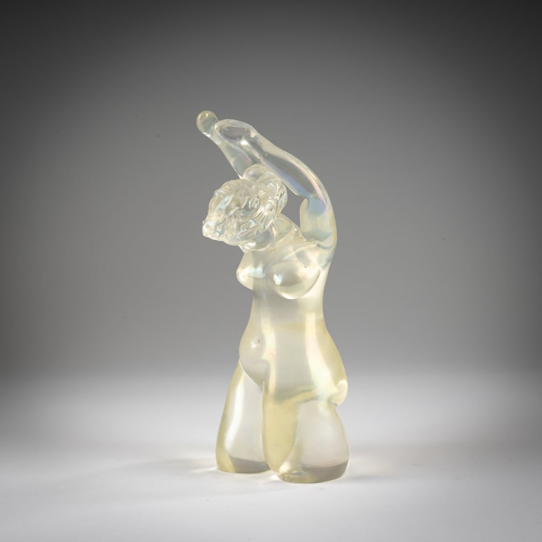 A.Ve.M., 'Donna' figure, c. 1938: <p>Model No. 8566. H. 27.5 cm. Colorless glass, slightly iridescent. Marked on the bottom: remnants of a manufacturer's