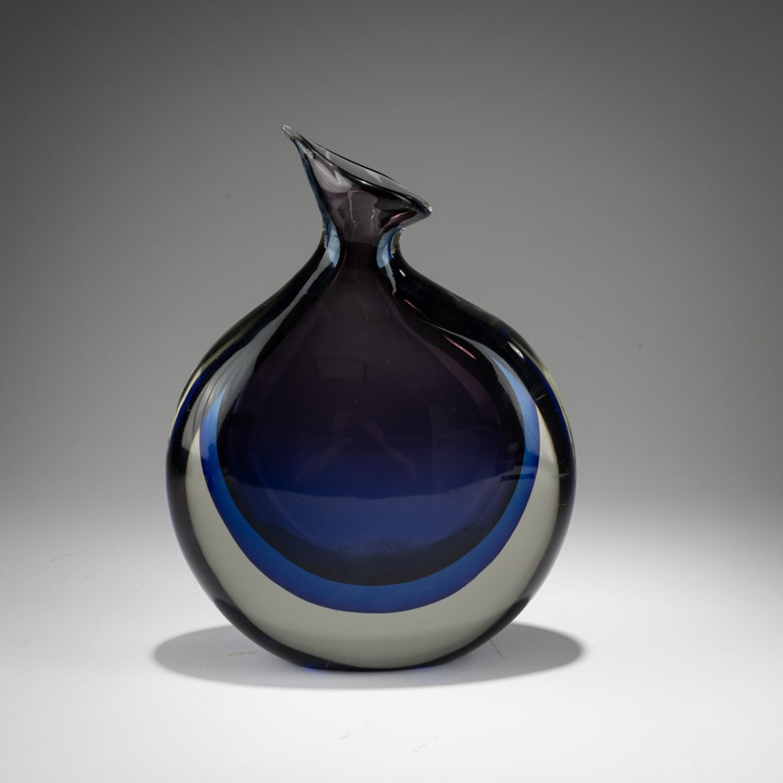 Flavio Poli, 'Sommerso grigio blu' vase, c. 1960: <p>H. 26 cm. Execution: Seguso Vetri d'Arte. Cased glass, clear, gray and blue. </p>