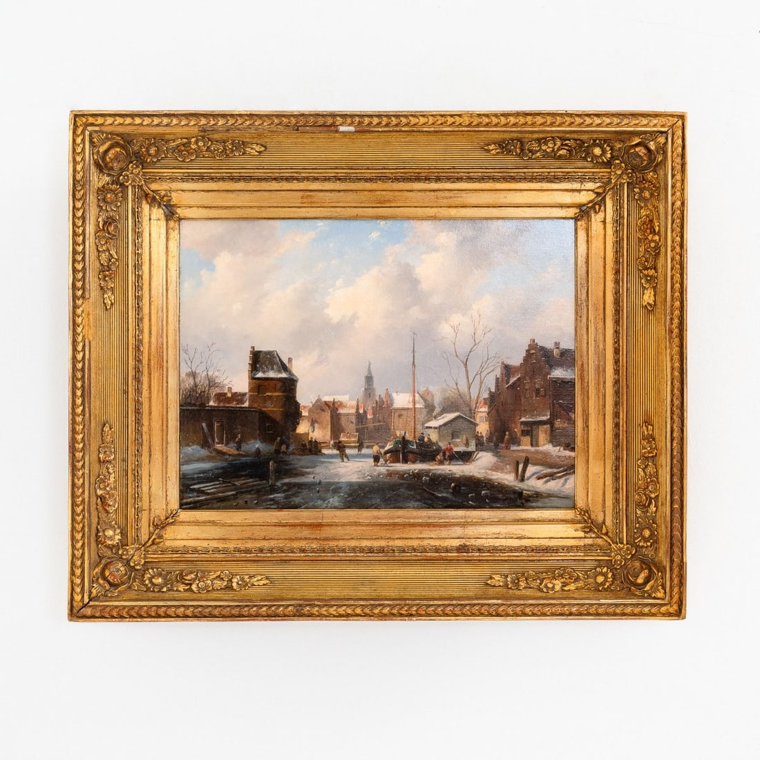 Charles Leickert (1816 Brussels - 1907 Mainz), Dutch city in winter with ice skaters, presumably (1 of 3)