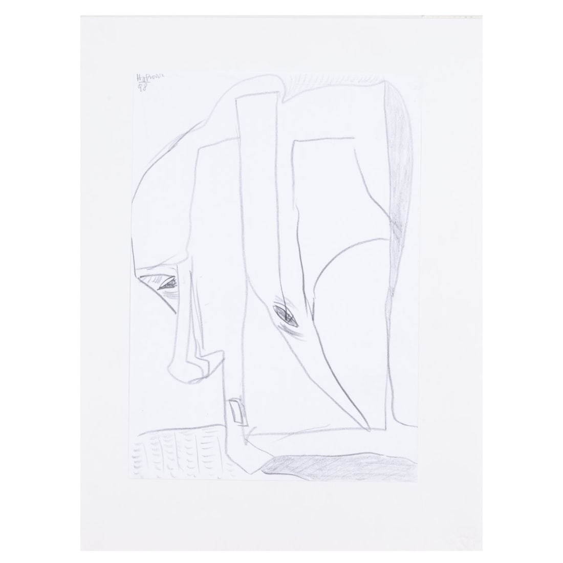 Kurt Hüpfner (1930 Vienna - 2022 ibid), Untitled, 1998: <p>Pencil on paper, mounted on cardboard. 29.7 &times; 21 cm (sheet), 40 x 30 cm (passe-partout). Signed upper left: Hpfnrrr and dated: (19)98 (pencil). Loose in passe-partout.</p><