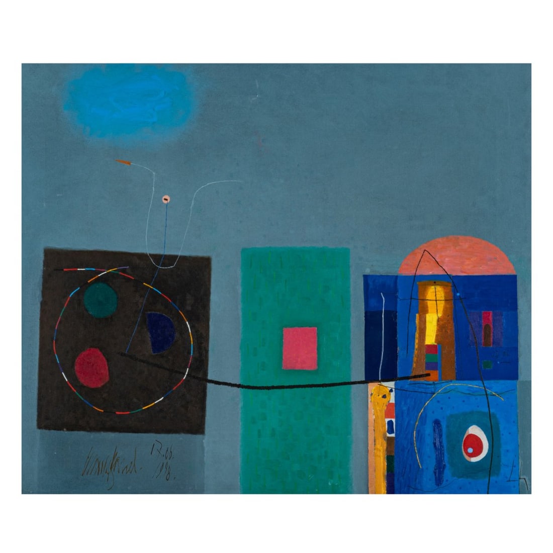 Stoyan Tsanev (1946 Burgas - 2019 ibid), Abstract Composition, 1998: <p>Oil on canvas. 46 x 55 cm (canvas), 51 x 60 cm (frame). Signed lower left: Stoyan Tsanev and dated: 17.06.1998 (oil). Framed and described as such. </p>