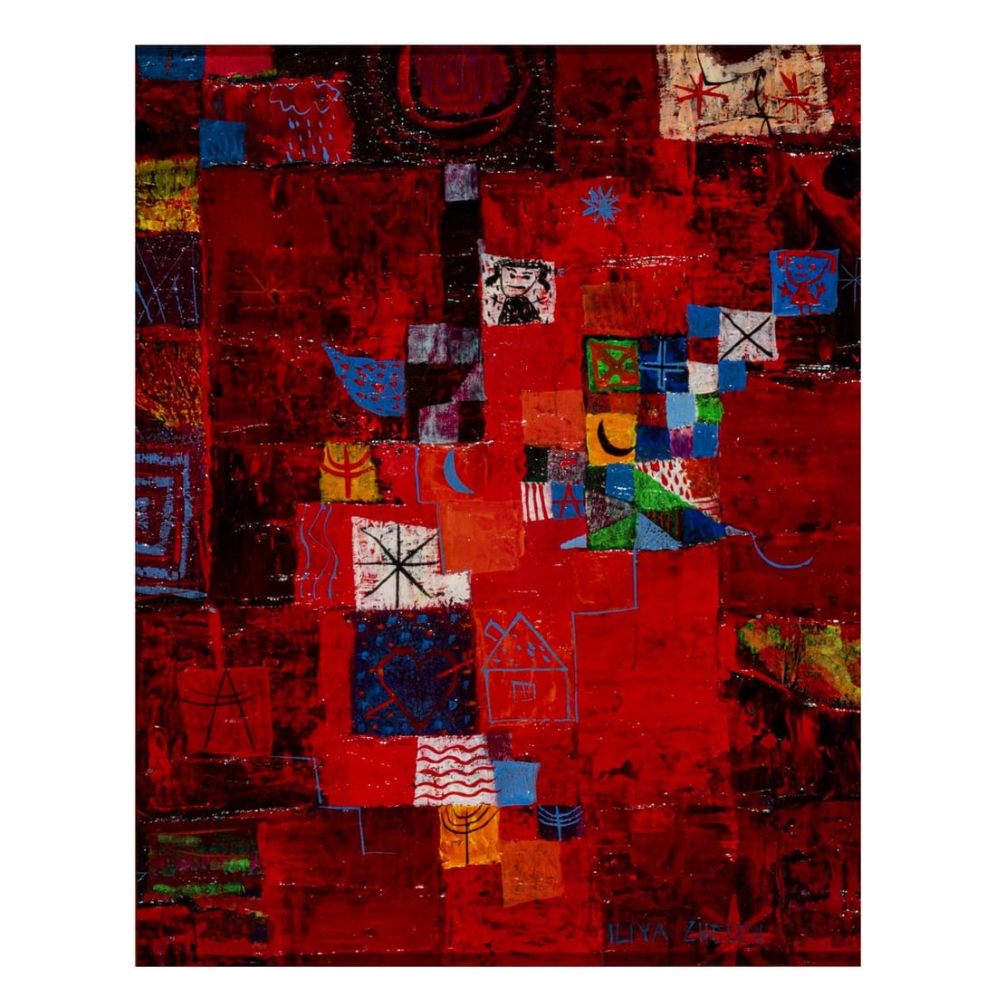 Iliya Zhelev (1961 Plovdiv), 'Nest of Moon' and 'Red Doll', c. 2000: <p>Two acrylic paintings on canvas. 24 x 30 cm (or vice versa) (canvas), 37 x 43 cm (or vice versa) (framed). Each signed lower right: ILIYA ZHELEV (acrylic), each with the artist's sta