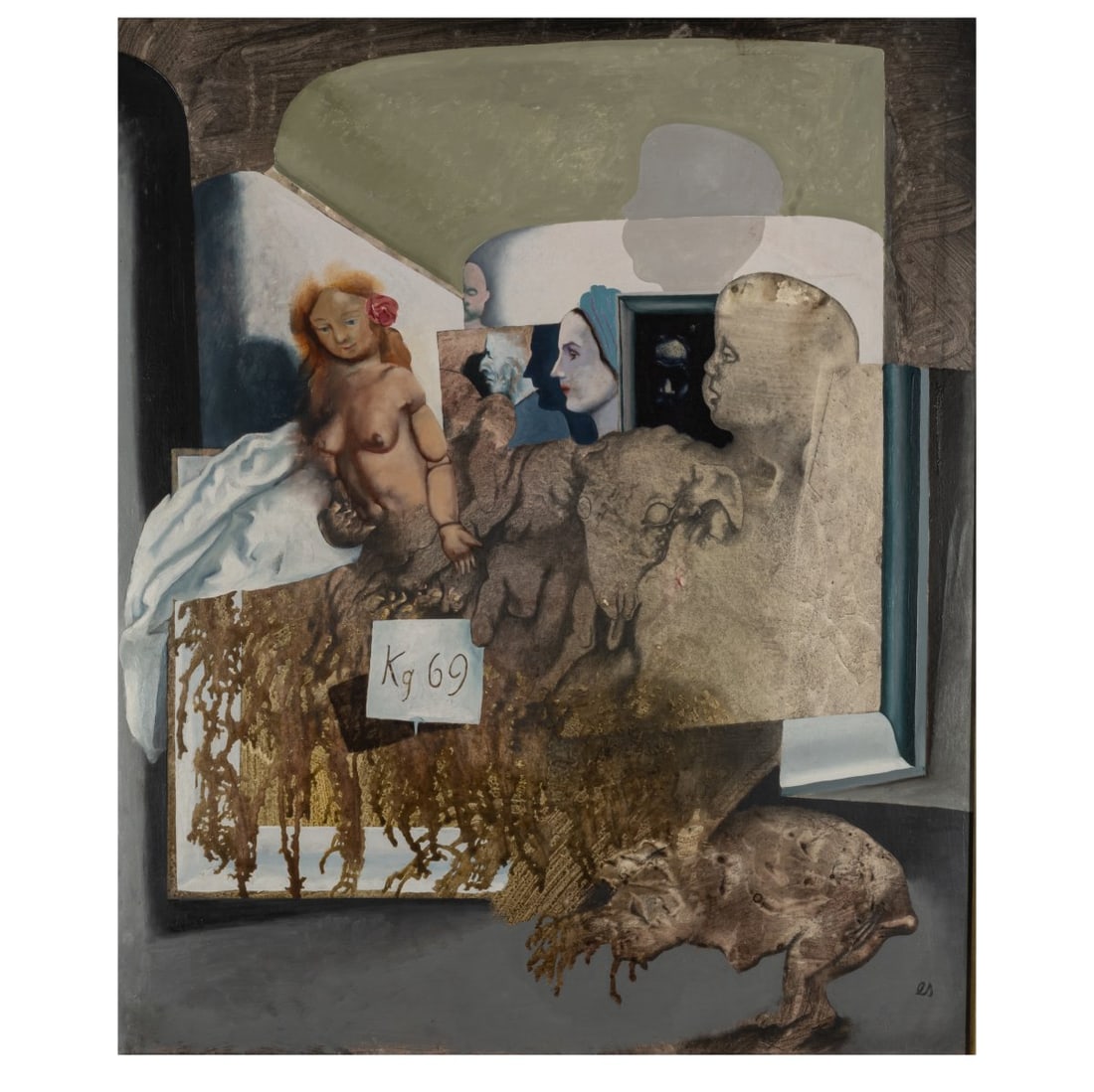 Eberhard Schlotter (1921 Hildesheim - 2014 Altea), 'Einander', before 1967: <p>Oil on canvas. 90.5 x 75 cm (canvas), 93.5 x 78 cm (frame). Monogrammed lower right: es (oil), inscribed on the reverse of the canvas: Maja-Moden (red felt-tip pen), and on the stretcher fram