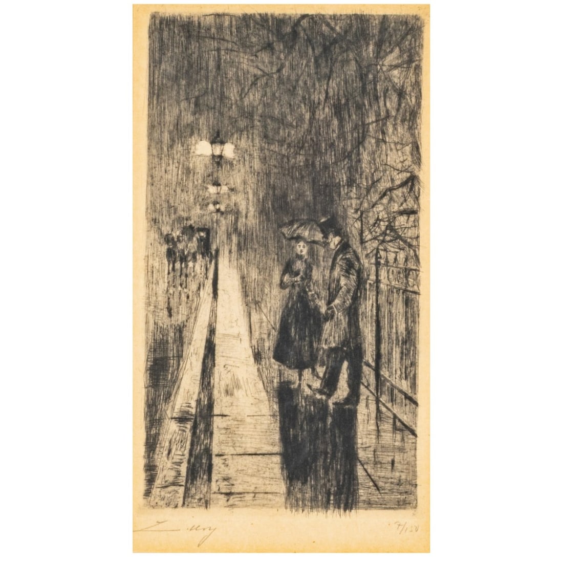 Lesser Ury (1861 Birnbaum - 1931 Berlin), 'Nächtliche Begegnung in der (1 of 4)