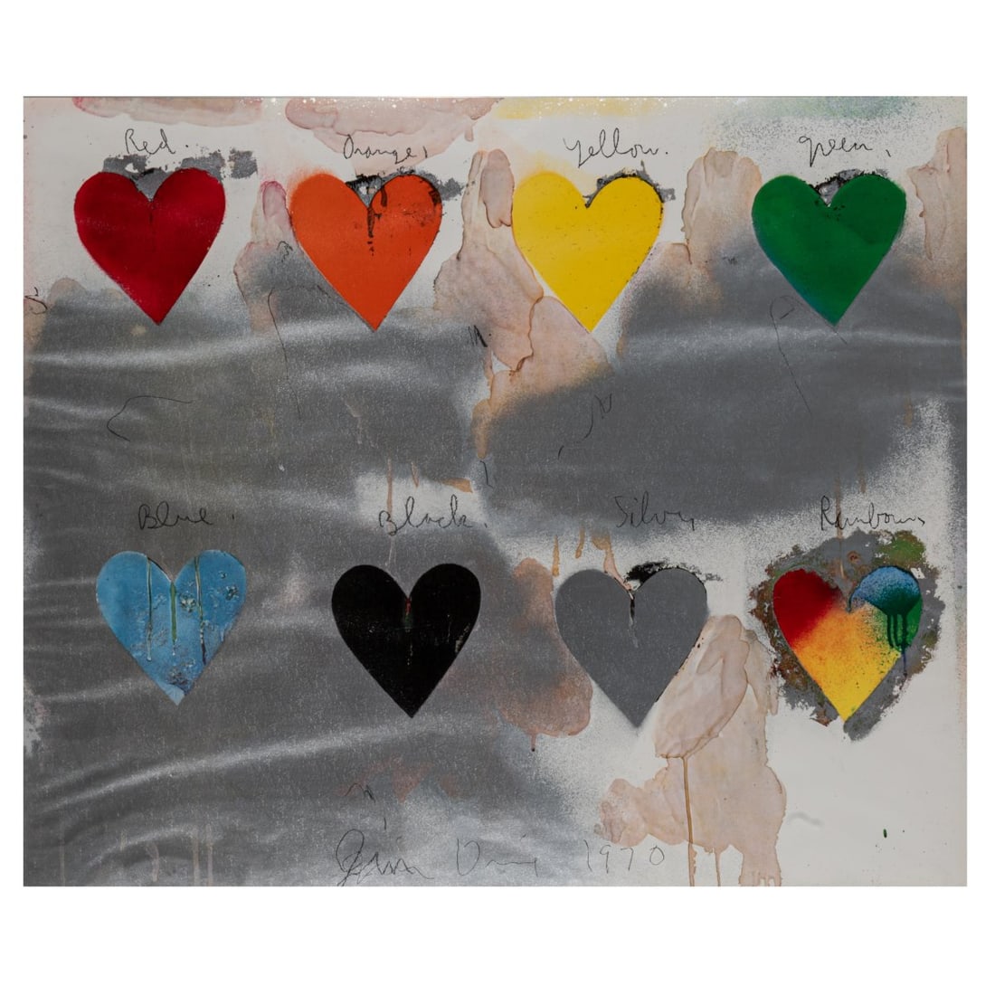 Jim Dine (1935 Cincinnati, OH - lives in New York City), 'Eight Hearts', 1970: <p>Color serigraph on paper. 63 x 76 cm (sheet), 65 x 77.5 cm (frame). Signed and dated 1970 in the lower center of the print: Jim Dine. One copy from an edition of 1000. Framed and described as