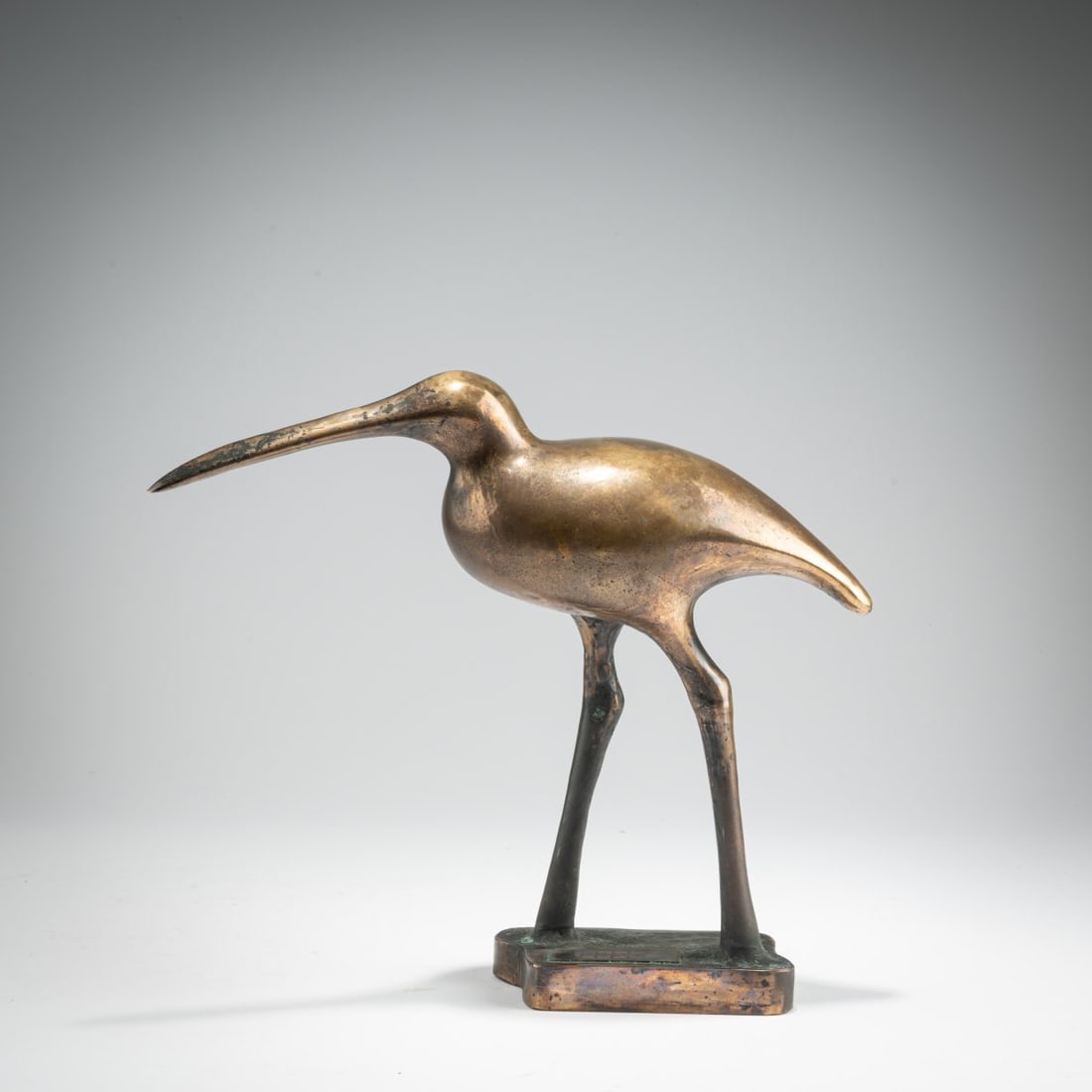Tapio Wirkkala (attributed), Snipe, 1975 (design): <p>H. 25 x 28 x 7 cm.<br />Kultakeskus, H&auml;meenlinna (attributed).<br />Bronze, polished.<br />Marked: KONE company logo cast into the