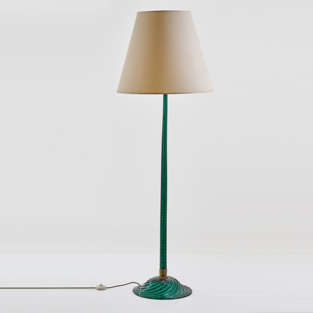 Paolo Venini, 'Cordonato' floor lamp, c. 1935 (design): <p>H. 185.5 cm.<br />Venini, Murano.<br />Green glass, spiral design, brass tube, brass sheet, aluminum shade.</p>