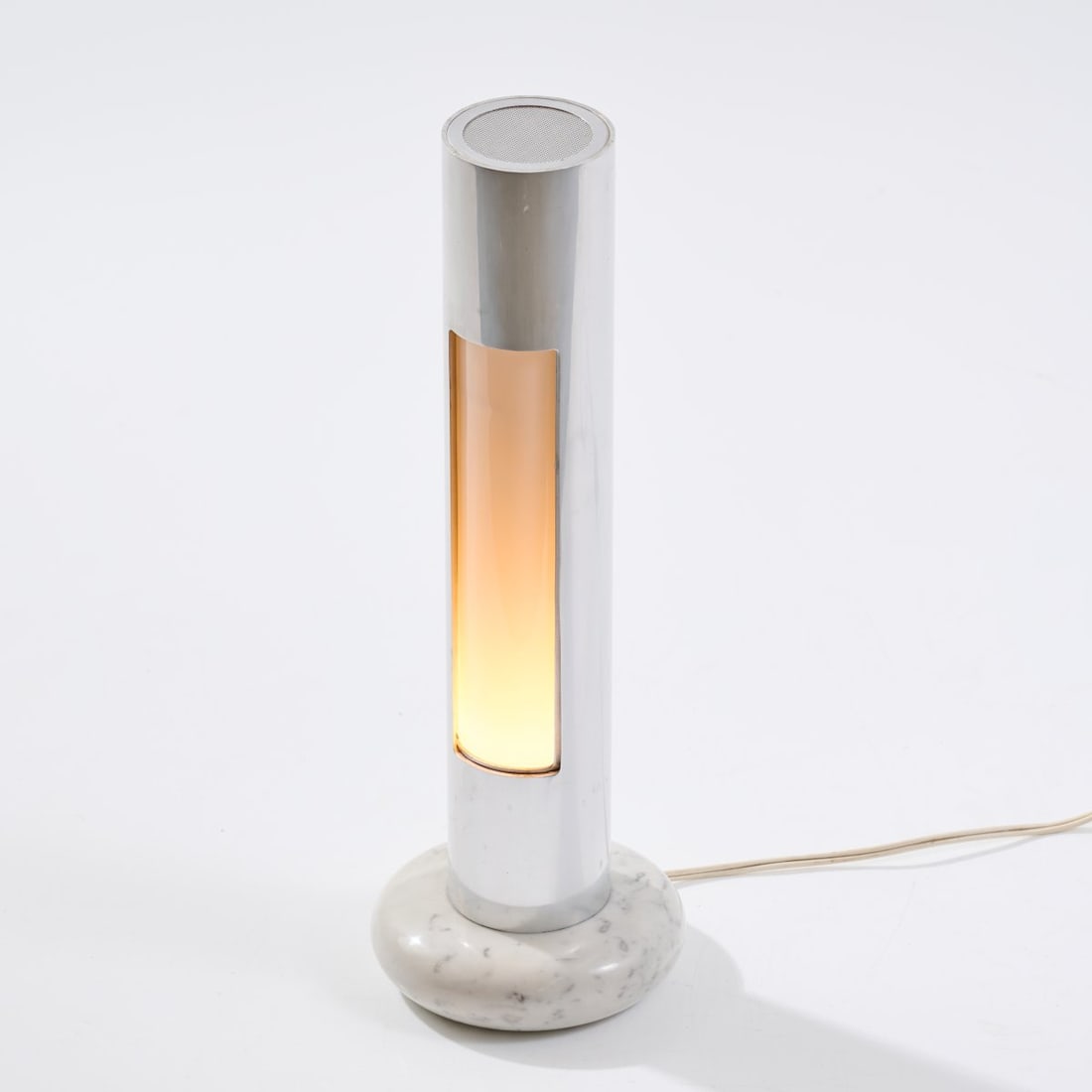 Enrico Panzeri, 'Morgana' table light, 1971 (design): <p>H. 43.5 cm, &Oslash;14.5 cm. <br />Sormani, Arosio. <br />Aluminium tube, white marble, white acrylic glass. </p><hr><p>Literature:</p><p>Light, 