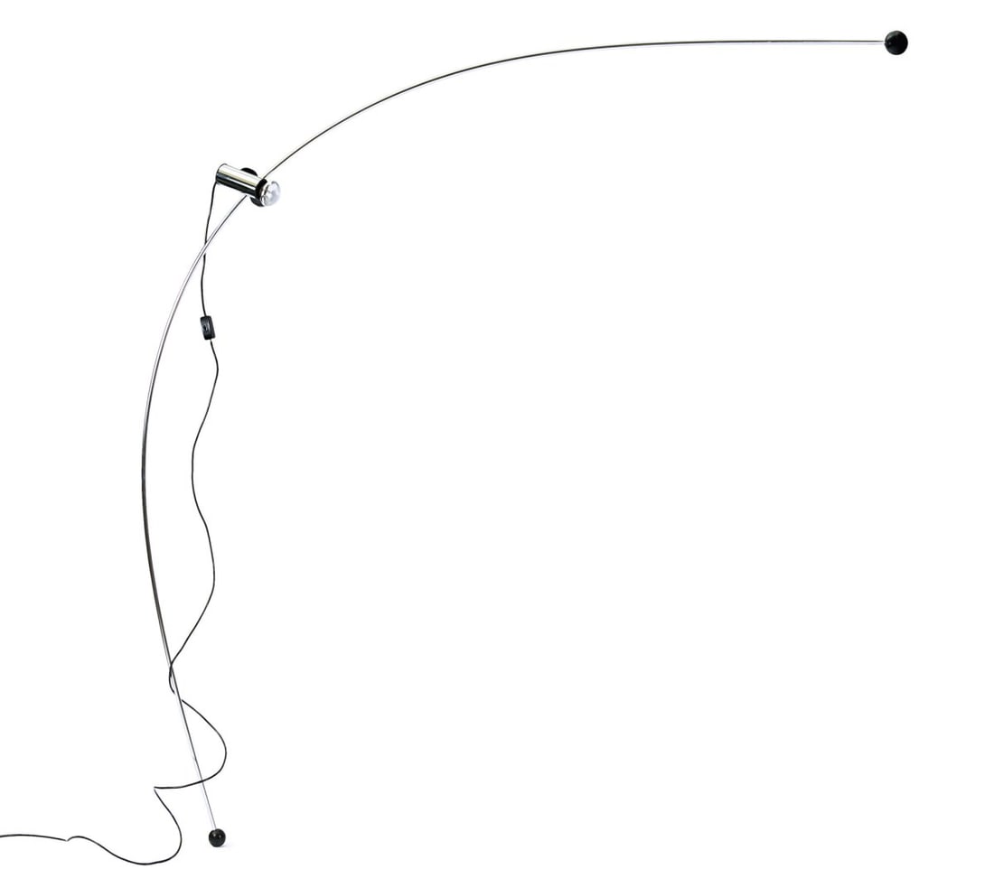 Franca Stagi; Cesare Leonardi, Three 'Molla' clamp lights, 1971 (design): <p>Mount between the floor and ceiling. H. c. 330 cm.<br />Lumenform, Scorz&egrave;.<br />Chrome-plated metal tube, rubber,