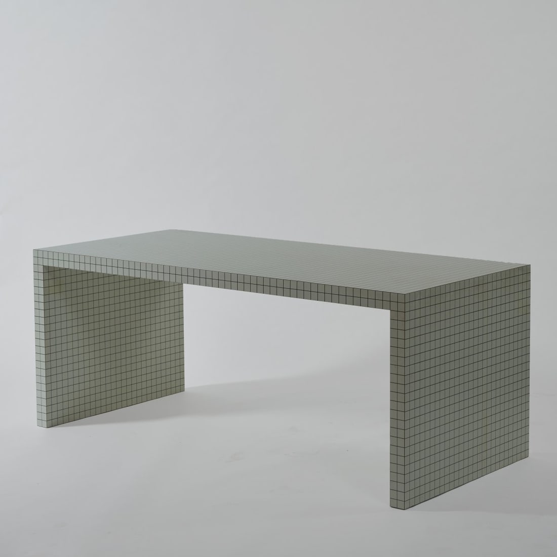 Superstudio, 'Quaderna' - '2830' table, 1971 (design): <p>H. 72 x 80.5 x 179.5 cm. <br />Zanotta, Nova Milanese.<br />Wood, white plastic laminate printed with black lines.<br />Marked: Remnants of a manufacturer's