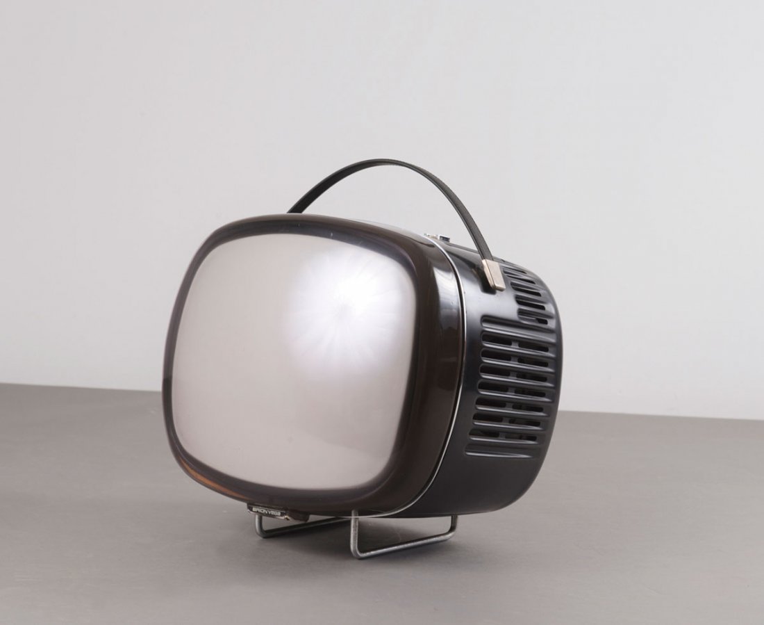 'Doney 14' TV set: Marco Zanuso; Richard Sapper. 'Doney 14' TV set, 1962. H. 35 x 36 x 30.5 cm. Made by Brionvega, Milan. Chrome-plated metal, black plastic, moss green perspex. Marked: BRIONVEGA. RADIO TELEVISIONE S.A.