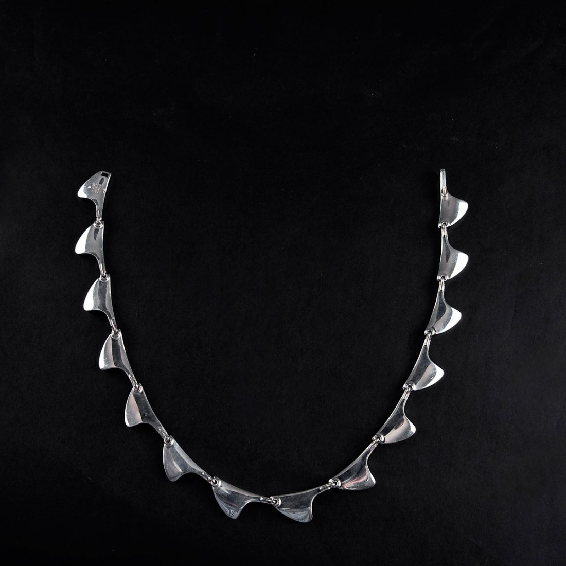 Necklace: Bent Knudsen, Denmark. Necklace, c1960. L. 41 cm. Silver. Marked: Three crowns (Swedish Import punch), S, STERLING DEMARK, BENT K, 2.