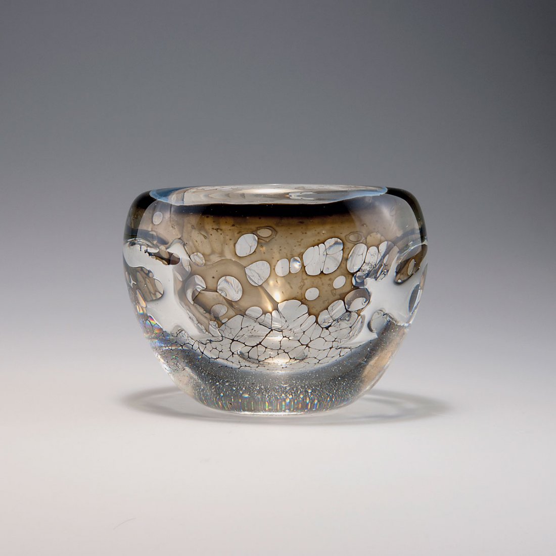 'Unica' vase: Andries Dirk Copier. 'Unica' vase, 1951. H. 13.5 cm. Made by Glasfabriek Leerdam. Cased glass, clear, grey layer. Marked: "LEERDAM-UNICA" AC 113 A.D. Copier (diamond cut).