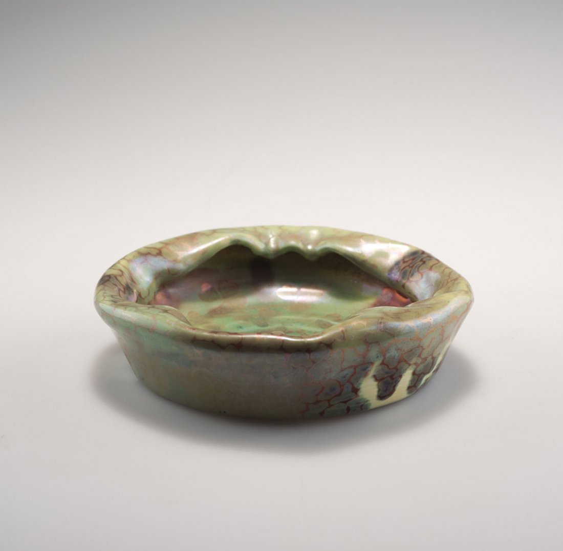 Keller & Guerin, Luneville. 'Clover' bowl, c1900. D.: Keller & Guerin, Luneville. 'Clover' bowl, c1900. D. 16.2 cm. Designed probably by Ernest Bussiere. Earthenware, lustre glaze, green and dark red. Clover. Marked: LUNEVILLE, +.