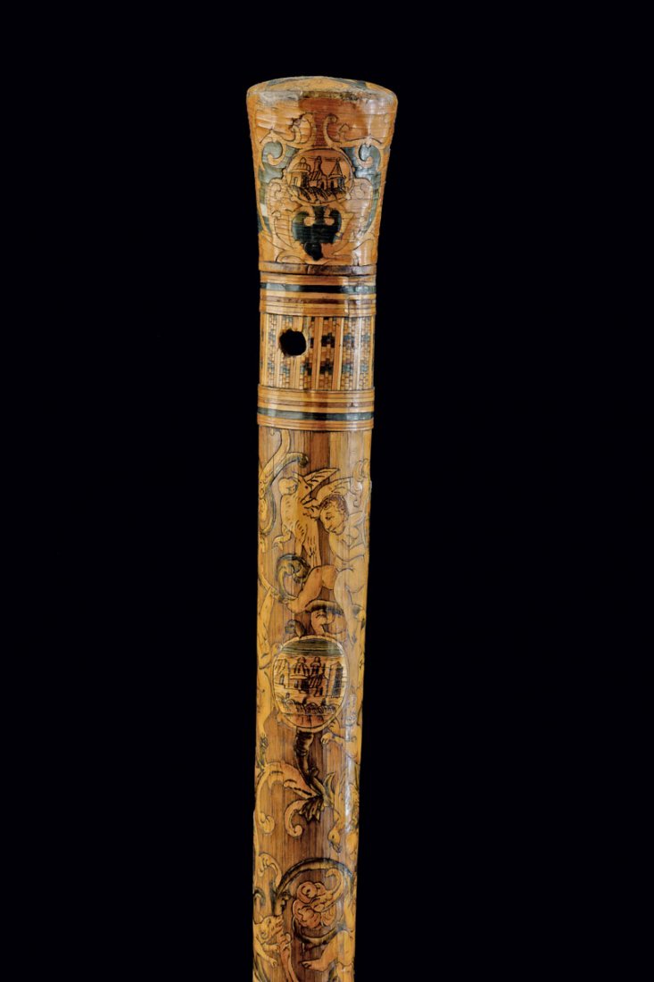 Walking stick of a P.O.W. from the Napoleonic wars.: Walking stick of a P.O.W. from the Napoleonic wars. Straw inlays, very rare. L. 93 cm; handle: D. 3.1 cm.