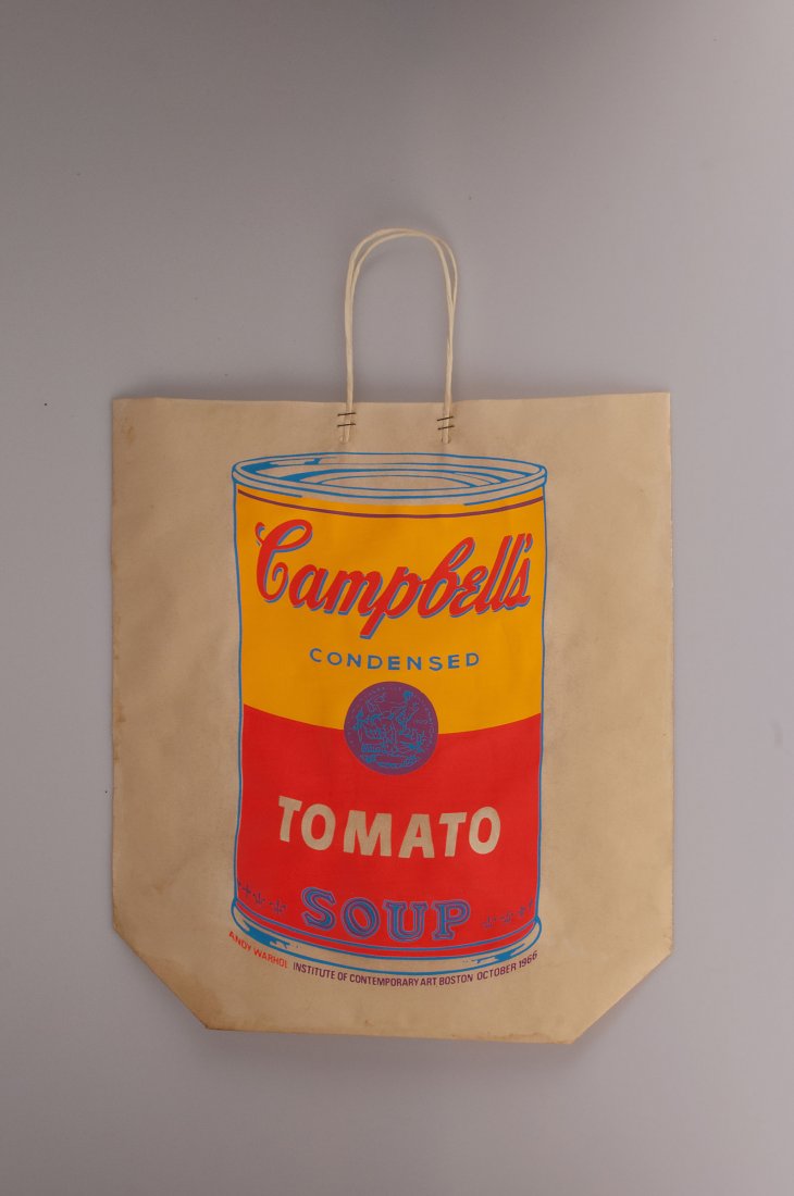 Andy Warhol. 'Campbell's Tomato Soup Can Shopping Bag',: Andy Warhol. 'Campbell's Tomato Soup Can Shopping Bag', 1966. C.41.0 x 24.0 cm. Colour serigraph on paper bag. Published by the Institute of Contermporary Art, Boston Massachusetts. Unknown edition.