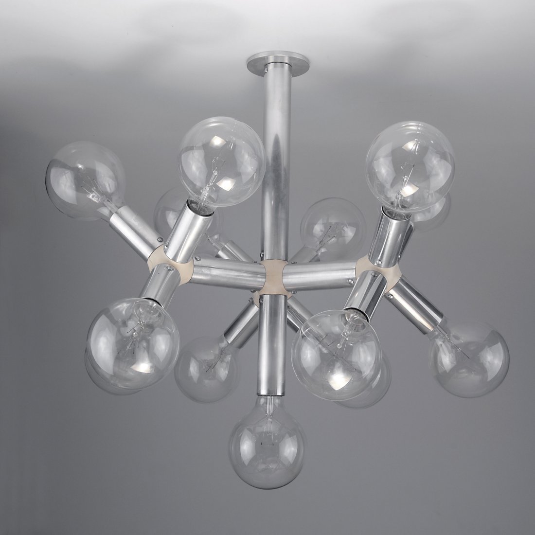 Robert Haussmann. 'Lichtstruktur' ceiling light, 1965.: Robert Haussmann. 'Lichtstruktur' ceiling light, 1965. H. 66.5 cm; D. 62 cm. Made by Swisslamps Int., Zurich. Chrome-plated tubular aluminium, plastic.