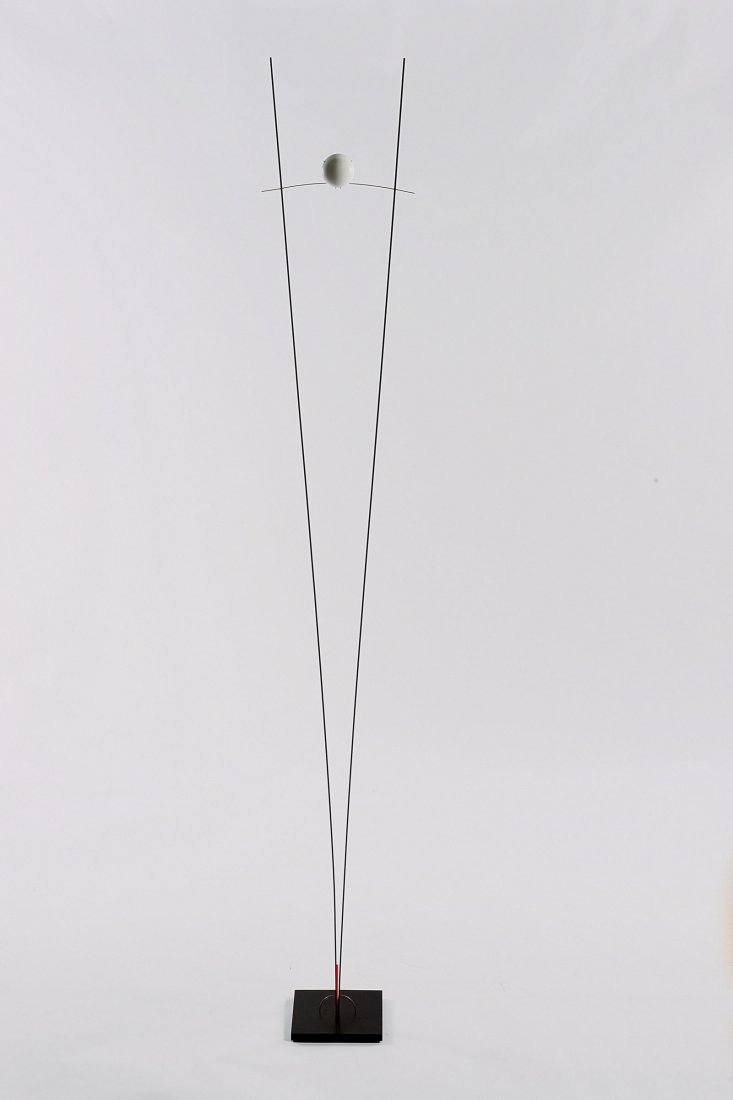 Ingo Maurer. 'Ilios' floor light, 1983. H .192 x 18 x: Ingo Maurer. 'Ilios' floor light, 1983. H .192 x 18 x 18 cm. Made by Design M Ingo Maurer Munich. Metal painted grey, white glass, fluorescent perspex insulation piece, orange.