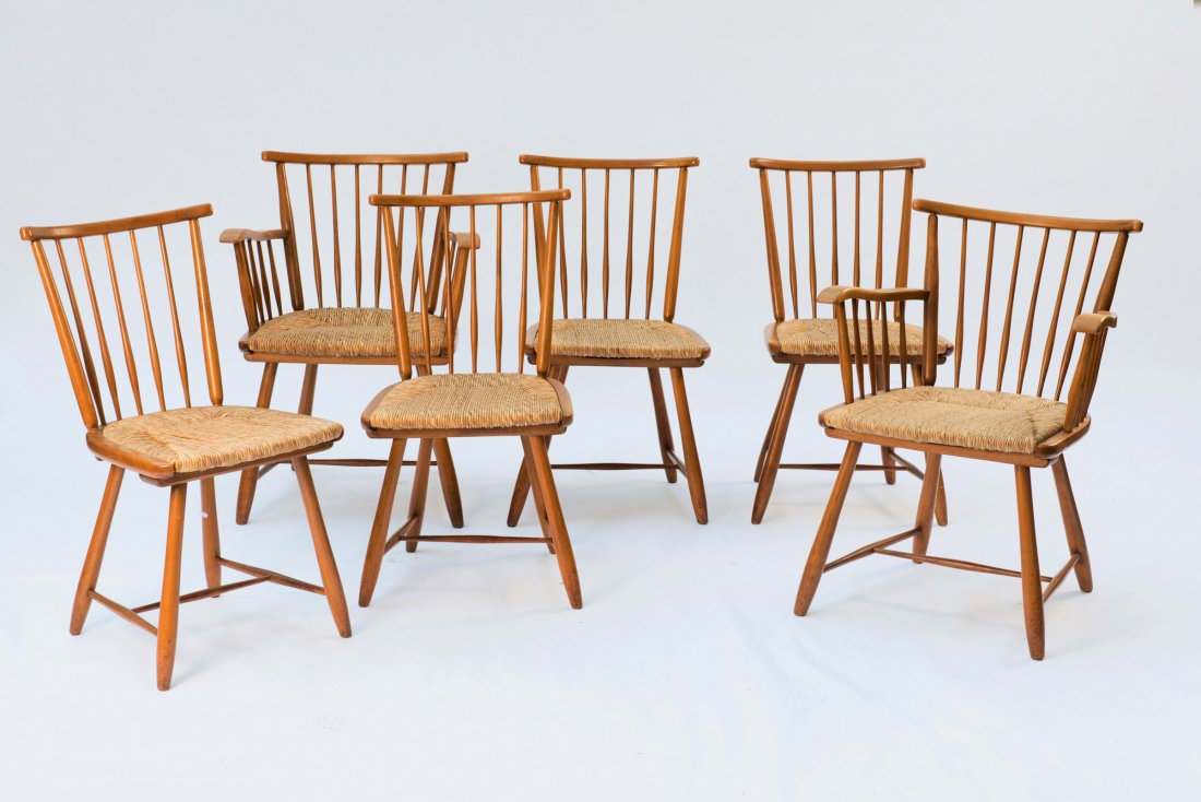 Arno Lambrecht. Pair of WKS' armchairs and two chairs,: Arno Lambrecht. Pair of WKS' armchairs and two chairs, 1955. Armchairs: H. 82.5 x 60 x 63.5 cm; chairs: H. 84 x 44 x 54.5 cm. Made by WK-Moebel, Stuttgart, in the 1950s. Beechwood, reed work.