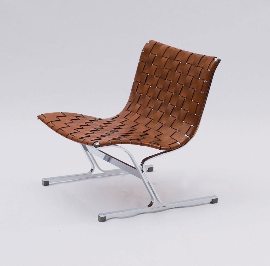 Ross Franklin Littell. 'PLR 1' easy chair, 1968. H.: Ross Franklin Littell. 'PLR 1' easy chair, 1968. H. 72.5 x 60 x 70.5 cm. Made by ICF Cadsana, Milan. Chrome-plated steel, brown leather meshwork.
